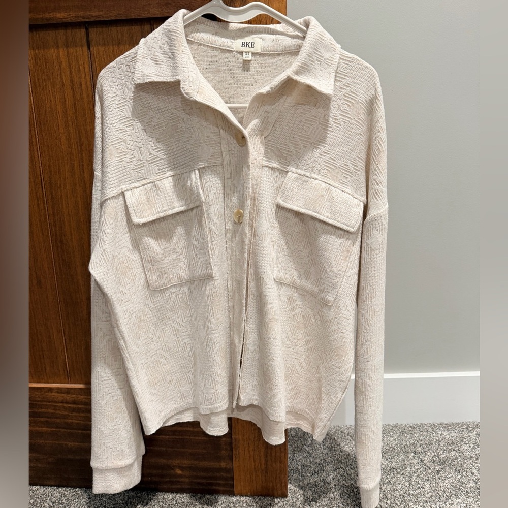 BKE Textured Cream Button Down Shirt Size XS